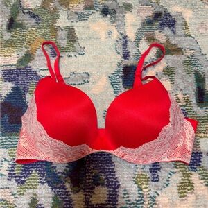 Red Lace Trim Push Up Bra